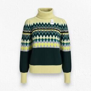 Loft Yellow Green Ski Lodge Cozy Long Sleeve Turtleneck Sweater Size Small